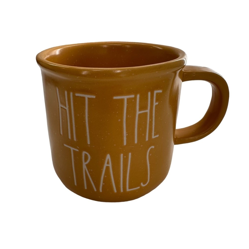 Rae Dunn Artisan Collection Hit The Trails Ceramic Mug 14oz Magenta Gold Coffee